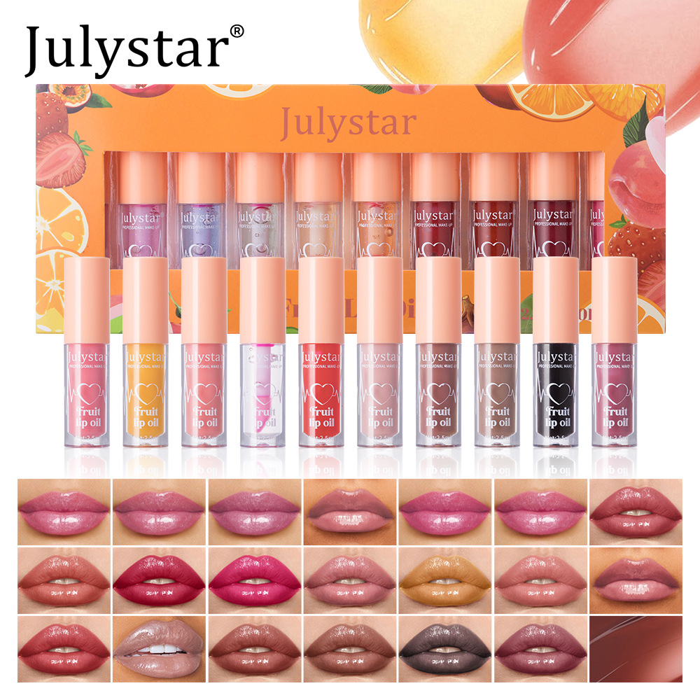 Julystar Fruit-Flavored Mirror Lip Gloss Moisturizing and Hydrating Ten-Color Set Water Gloss Lip Gloss Lipstick Wholesale undefined
