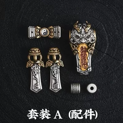 Mountain Spirit Three-Link Charm | Zərgərlik ara hissələri - set-a-of-three-links-back-cloud-disciple-beads-meteorite-spacer-beads