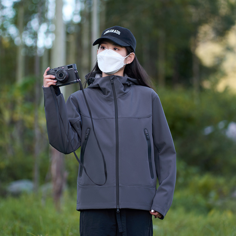 秋冬季软壳冲锋衣男女户外防泼水防风加绒保暖登山服骑行运动外套|undefined