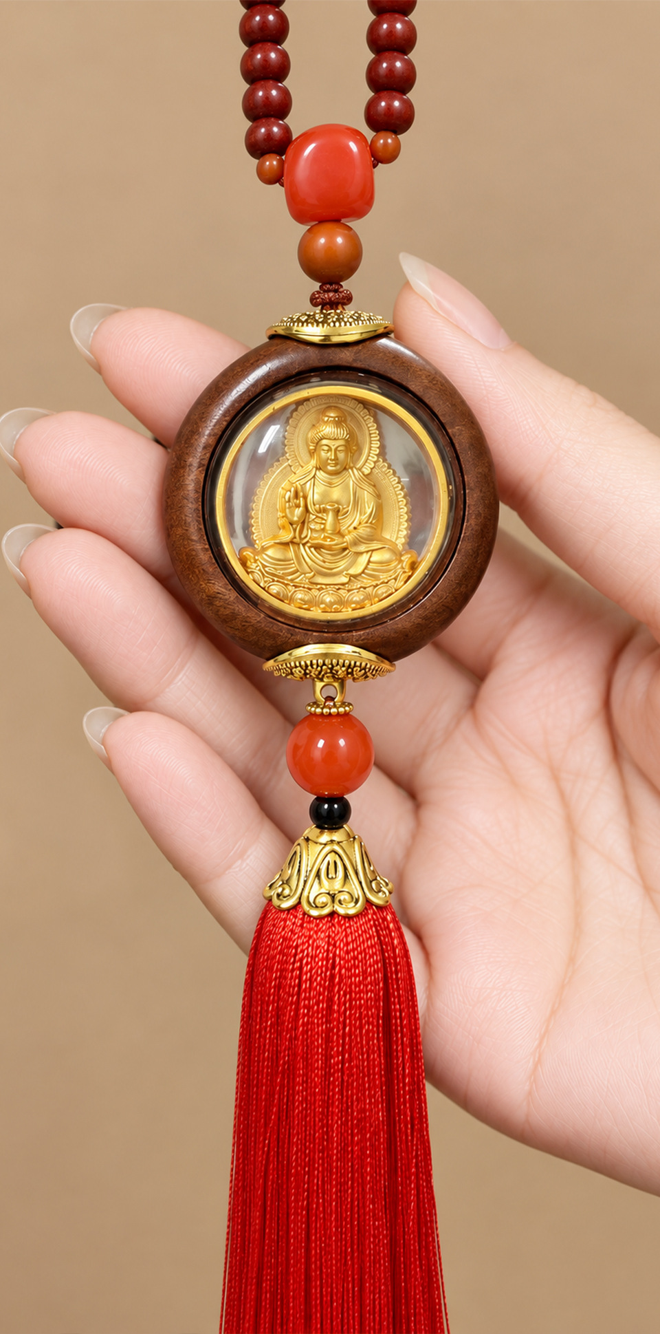 Car pendant, high-end car pendant, rosewood, oriental red, car rearview mirror ornament, for good luck, one-piece drop shipping