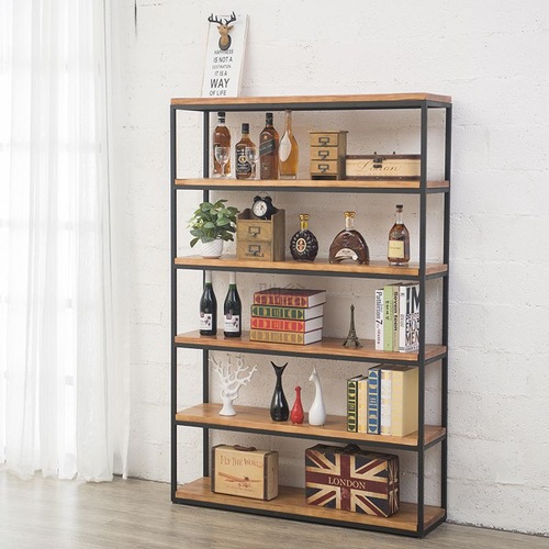 3l American retro floor-standing solid wood iron bookshelf storage rack storage rack shelf bookcase kitchen partition storage rack