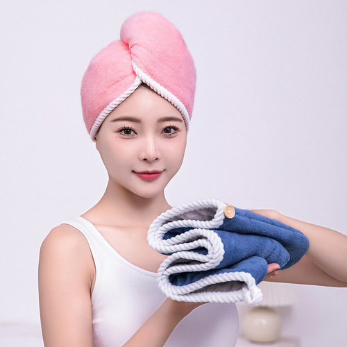 Double-layered Thick Coralline Dry Shampoo Hat for Women, New Style, Strong Absorbent, Quick-Drying Head Cover, Dual-Sided Shower Towel Hat