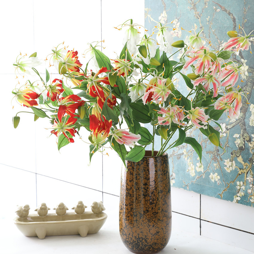 Artificial flower flame lily, artificial flower Jialan, modern home model room decoration, wedding photography, cross-border silk flower wholesale pic 3