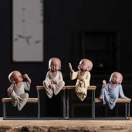 新中式创意可爱禅意小和尚小沙弥家居装饰品客厅卧室书房书柜摆件