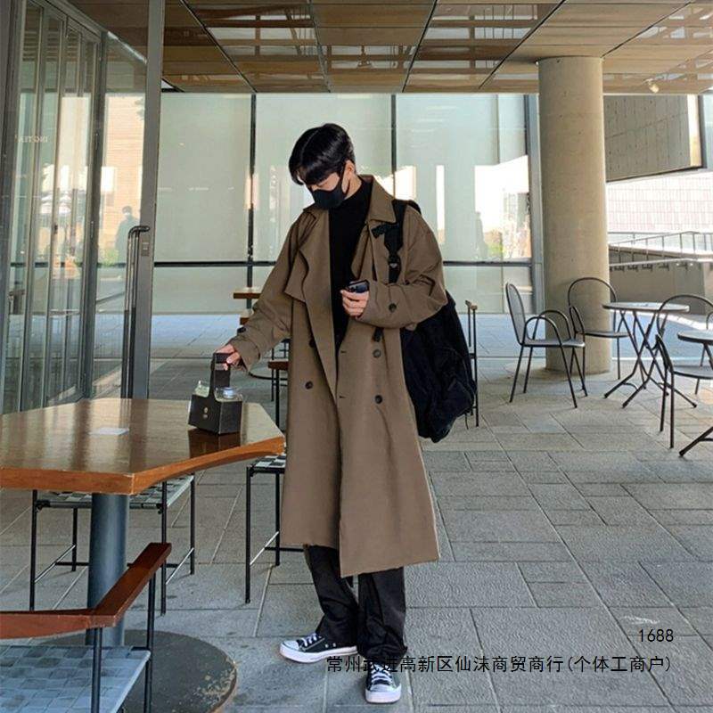 Korean style trench coat for men, mid-length, loose fit, trendy and handsome, suit collar, over-the-knee, casual autumn and winter coat.