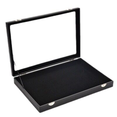 Black Jewelry Chest Jewelry Necklace Ring Earrings Bracelet Antique Plaid Storage Display Box with Lid Dustproof Glass