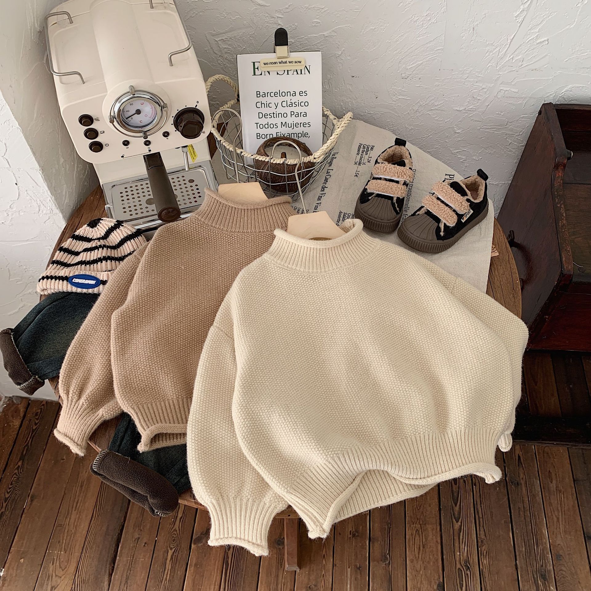 Children's Sweater 2023 Bangcheng Winter Edition Korean Boys' Solid Color Lazy Personalized Curled High Neck Bottom_voghion.com