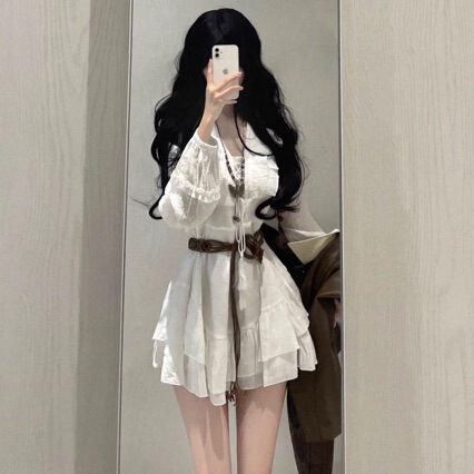 Xinjiang Sichuan Northwest Grassland Travel Vacation Long-Sleeved White Dress for Women, Summer 2025 New Early Autumn Outfit Xinjiang Sichuan Northwest Grassland Travel Vacation Long-Sleeved White Dress for Women, Summer 2025 New Early Autumn Outfit
