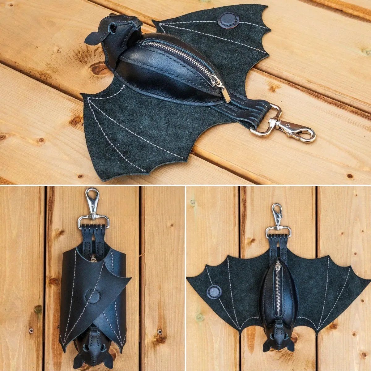 跨境爆款Leather  Bat Coin  Purse万圣节皮革蝙蝠零钱包手工制作