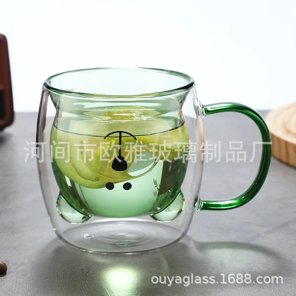 Light green bear double-layer cup with handle