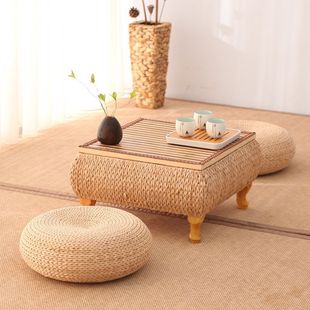 Straw Tatami Coffee Table Japanese Zen Low Table Bay Window Table Storage Small Square Table Rattan Kang Table Balcony Tea Table