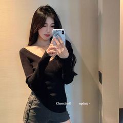 韩系温柔风v领针织衫女秋季针织打底长袖修身显瘦纯欲内搭上衣