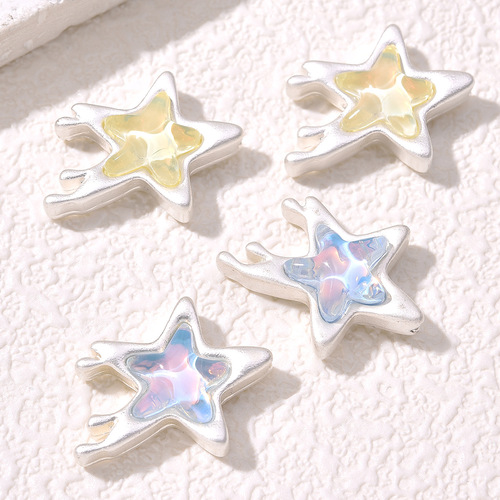 Sweet, cute, sweet and cool, fashionable alloy, colorful liquid five-pointed star beads, DIY handmade jewelry, bracelet and necklace