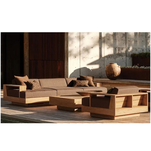 Nordic Outdoor Sofa Courtyard Balcony Open-Air Outdoor Teak Sofa Combination Villa Designer Outdoor Furniture