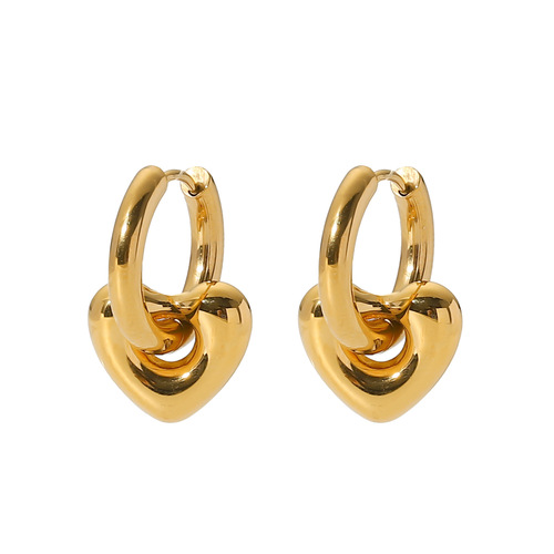 French fashion INS style 14K gold stainless steel heart-shaped hoop pendant titanium steel earrings for women heart earrings