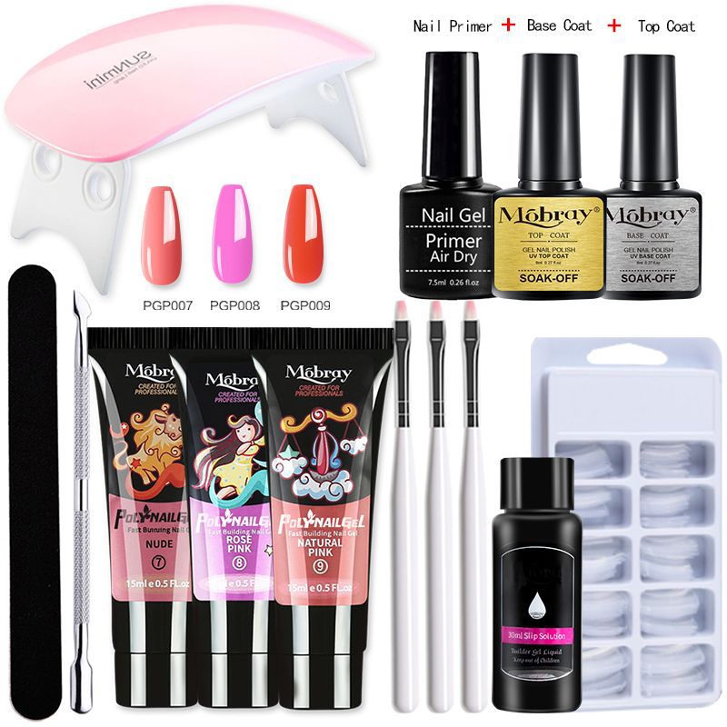 Amazon caliente poli uñas gel traje 6 color cristal extensión pegamento uñas arte herramienta traje