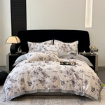 跨境速卖通轻奢水洗真丝印花被套凉感冰丝床包床单床笠四件套批发