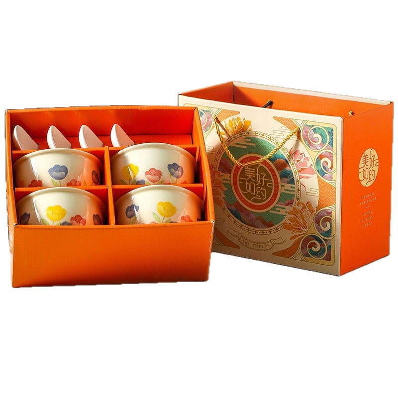 Tulipan platos de platos de cerámica cubierta de colores caja de regalo conjunto de regalos para el Día de la Madre