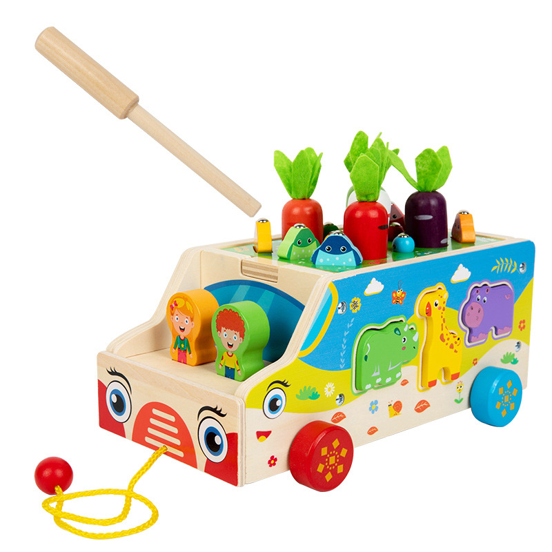 Puzzles infantiles transfronterizos educación temprana cognitiva divertida conejo dibuja rabanos juegos de mesa de madera entrenamiento de inserción casera