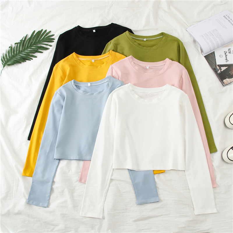 Candy-Colored Korean-Style Short-Sleeve Crop Top for Women, Cross-Border Women's Fashion Spring Style Spicy Girl Top, Inner Layer Base Shirt