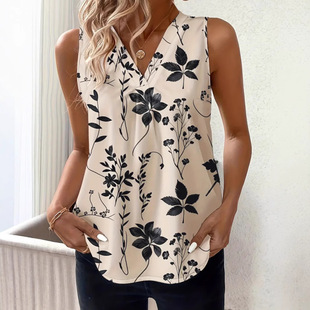 American Style 2025 New Fashion Casual Versatile High-Quality Breathable Lightweight Sleeveless V-Neck Tank Top Cross-Border