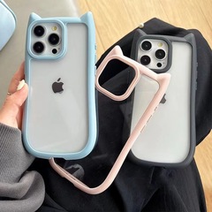 シンプルな透明な猫耳 Apple 17promax 携帯電話ケース iphone16 パーソナライズされたクリエイティブ 14 ニッチ 11 に適しています