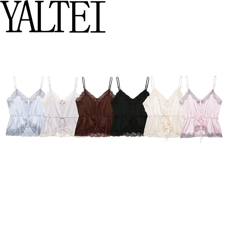Za Cross-Border Aliexpress Ins European and American Foreign Trade Women's Clothing Lace-Decorated Silk Satin Texture Camisole Top 4764002