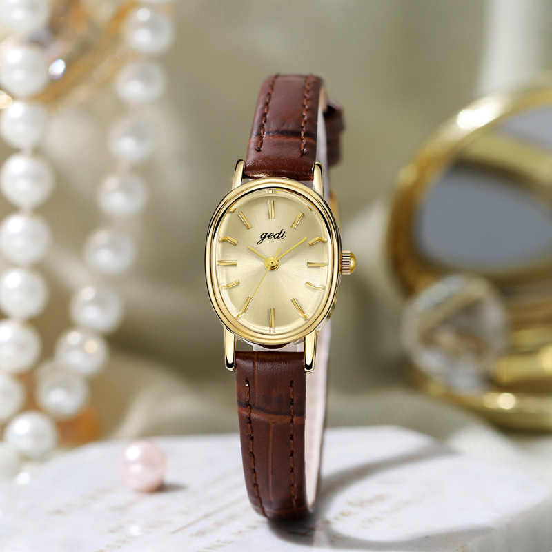 Gordi INS High-Value Simple Niche High-End Oval Women's Genuine Leather Waterproof Quartz Watch_voghion.com