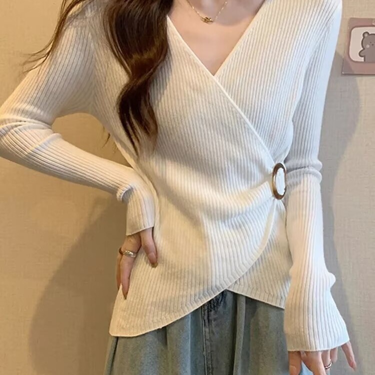 大码设计感正肩长袖针织衫女早秋不规则胖mm遮肉显瘦内搭打底上衣|undefined