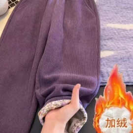 女童加绒裤子秋冬2025新款洋气中大儿童宽松直筒裤女孩花边直筒裤