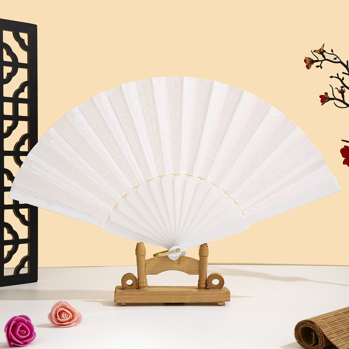 Abanico Manual Plegable de Poliéster Decorativo para Fiestas y Danza image 4