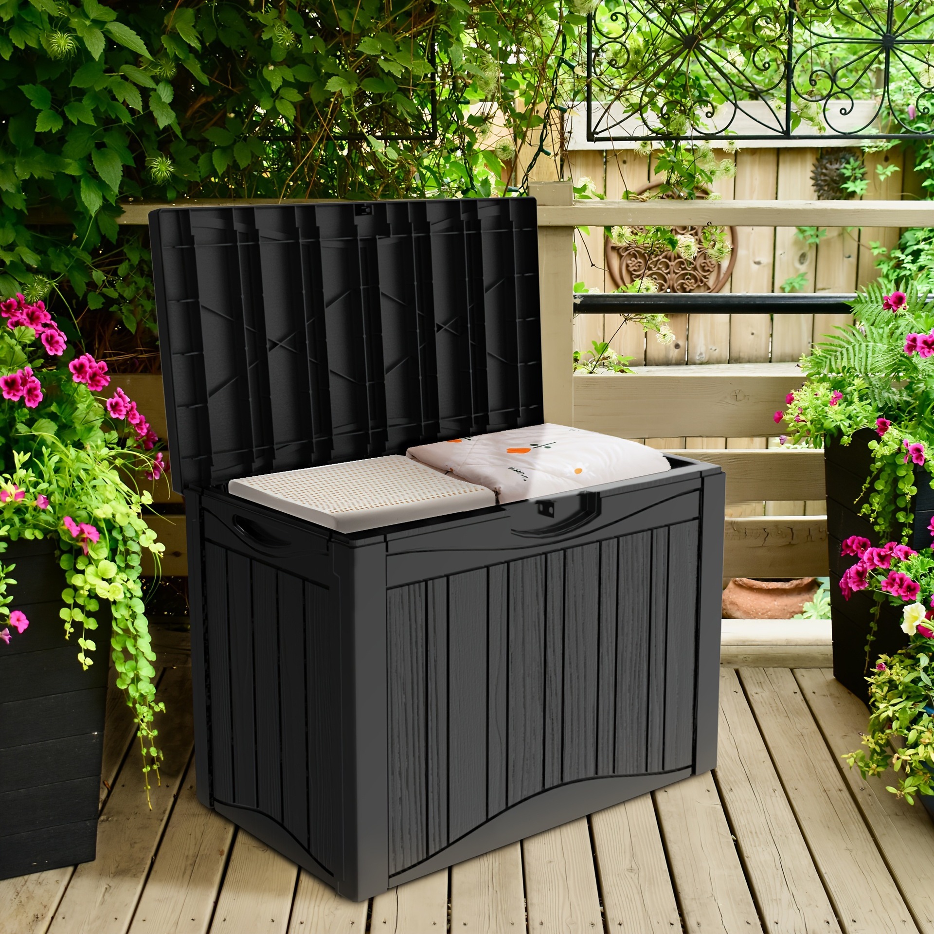 Caja de Almacenamiento de Resina con Cerradura de 48 Galones, Impermeable para Exteriores