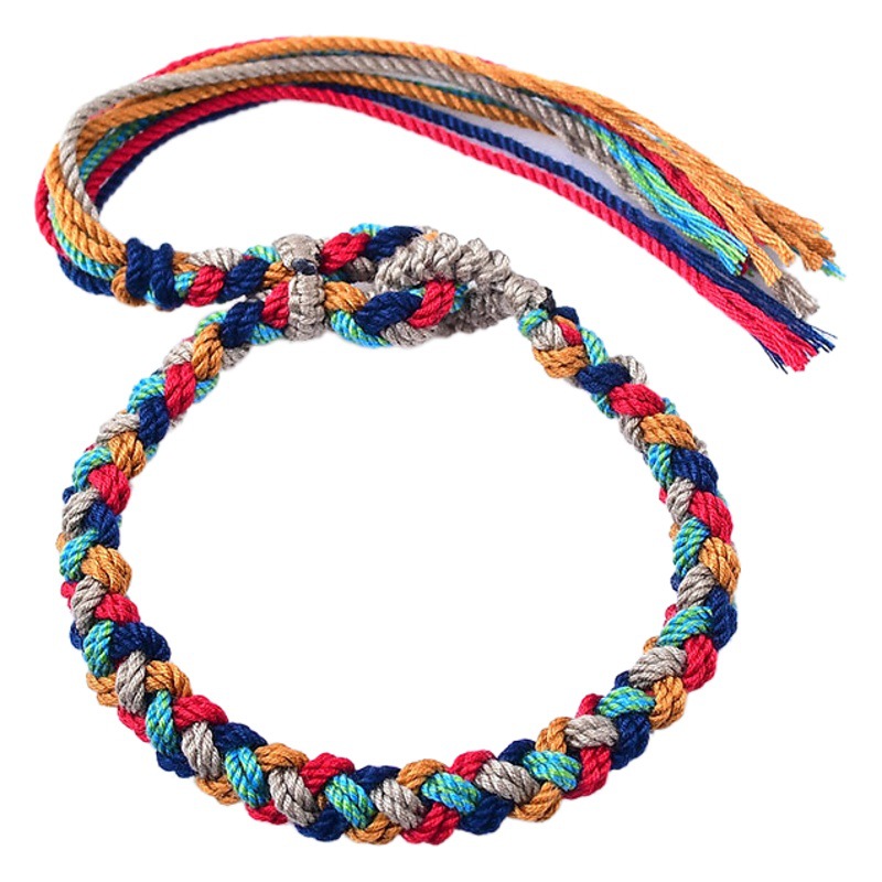 Xizang Hand Rope Hand-Woven Colorfulful Transfer Hand Rope Bracelet Rope Thangka God of Wealth Green Tara Zakiram Bracelet
