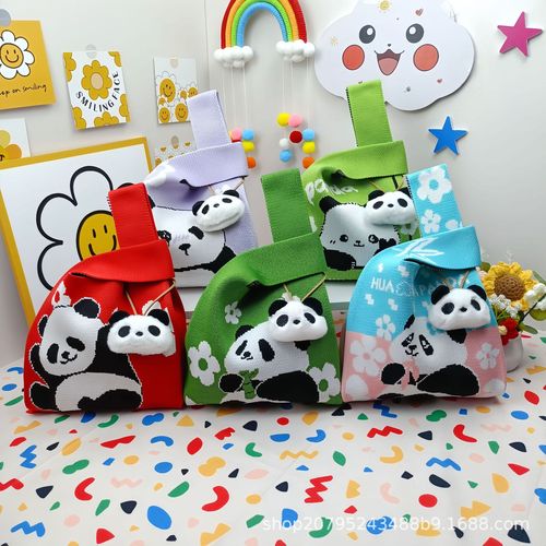 Holiday Gift Bag Student Gift Gift Bag Cute Cartoon Panda Knitted Handbag Shoulder Bag Chengdu
