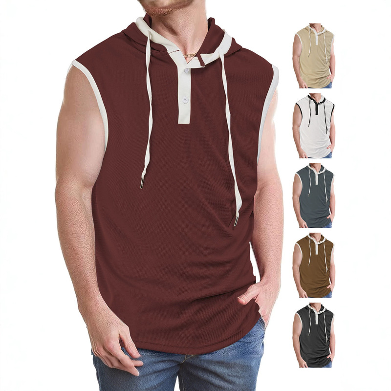 European and American Cross-Border Amazon Summer New European Size Men's Heavy-Duty Hooded Vest Trendy Brand Casual Sleeveless T-Shirt European and American Cross-Border Amazon Summer New European Size Men's Heavy-Duty Hooded Vest Trendy Brand Casual Sleeveless T-Shirt