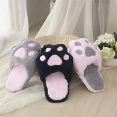 Autumn and winter cat claw sewing shoes round toe women's slippers couple plush cotton slippers cat claw cotton slippers