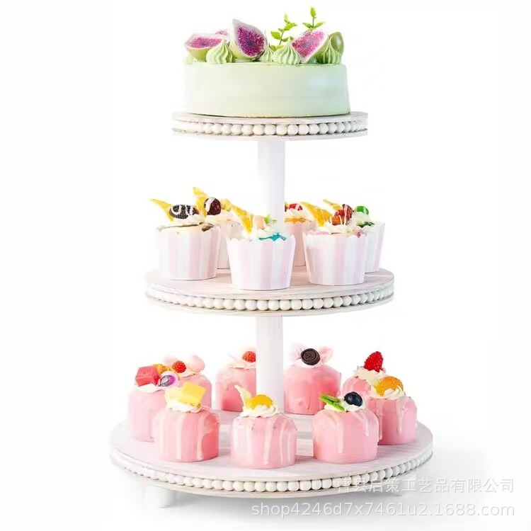 Cross-Border Wooden Dessert Stand Cake Tower Stand Wooden White Multi-Layer Party Dessert Decoration Display Stand Tabletop Table