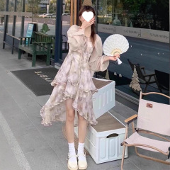 纯欲风超仙清冷系绝美水墨晕染吊带连衣裙女气质海边度假裙两件套