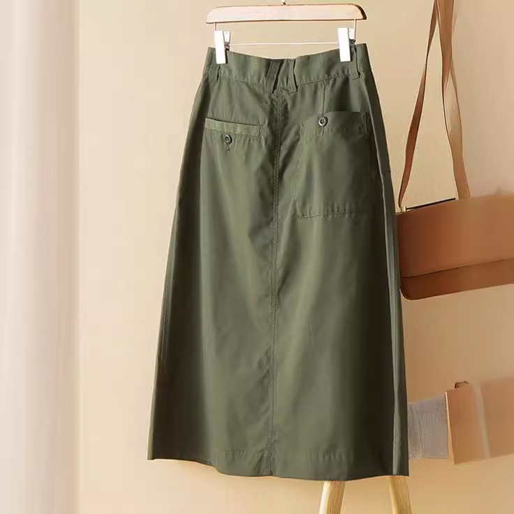Special Offer in Stock Work Clothing Workwear Style Retro Placket Concealed Button Crisp Small A-Line Mid-Length Skirt