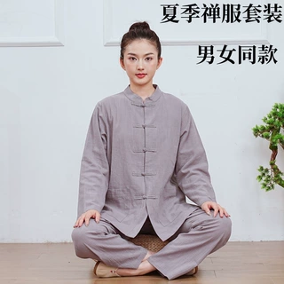 夏季薄款竹节棉套装居士服禅修服养生服