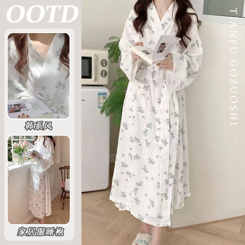 Fresh and Simple Floral Nightgown Sleepwear for Women, Sweet and Cute Loose Long-Sleeve Bathrobe with Free Shipping and Wholesale Dropshipping Fresh and Simple Floral Nightgown Sleepwear for Women, Sweet and Cute Loose Long-Sleeve Bathrobe with Free Shipping and Wholesale Dropshipping