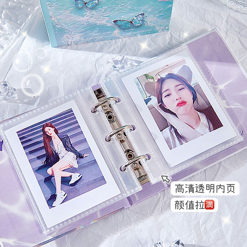 Álbum de tarjetas de mariposa en el agua de alto valor de la cara en el viento pequeño álbum de fotos fresco de fotos de chicas 3 pulgadas álbum de tarjetas de almacenamiento de estrellas