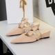 599-30 slope heel height increasing cool mop for women, wearing pointed pearl bow with hollow out nude color, versatile toe cap half slippers