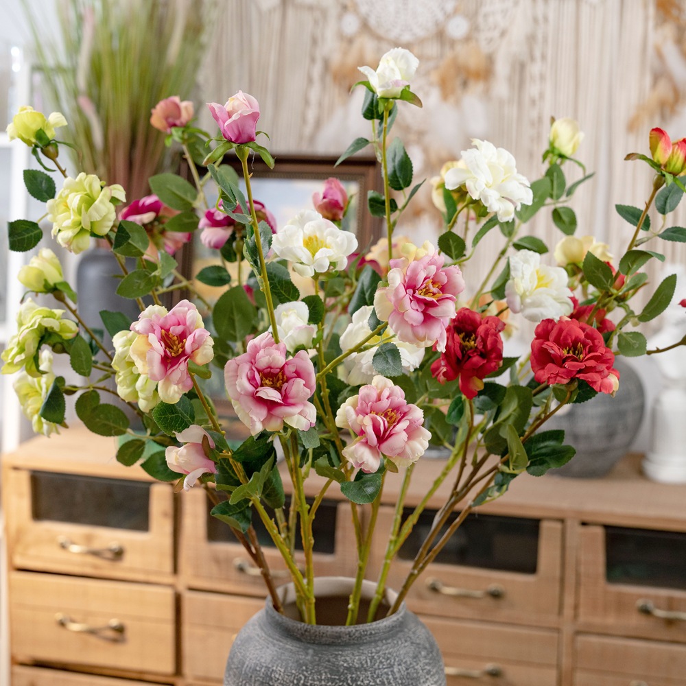 雪落松塔小月季装饰仿真花厂家假花绿植物批发婚庆工艺品MW99093