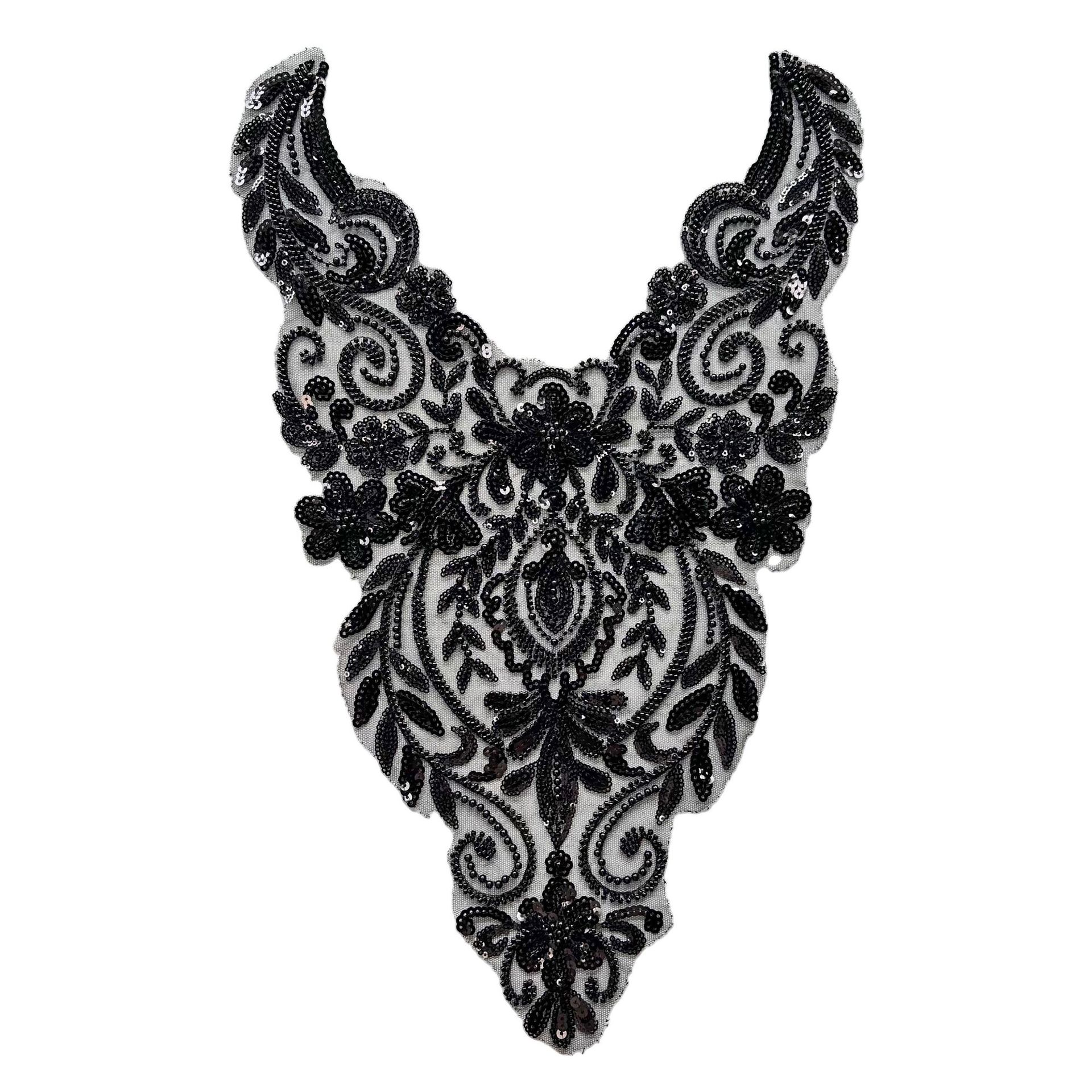 Mayorista negro hermoso encaje collar parches de decoración ropa de baile ropa accesorios bordados piezas de flores image 8