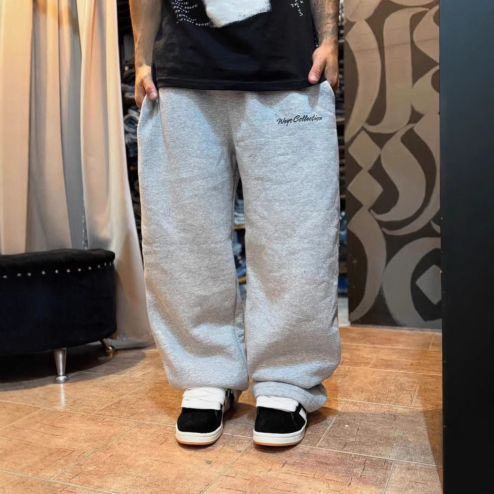 Pantalones Deportivos Grises de Estilo Americano para Hombre y Mujer, Holgados, de Pierna Recta, Anchos, de Cintura Alta, Casuales, con Estampado de Letras