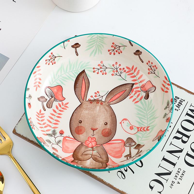 Animal de la historieta vajilla de cerámica plato creativo plato hogar plato de sopa de 8 pulgadas plato hondo plato lindo celebridad de Internet placa