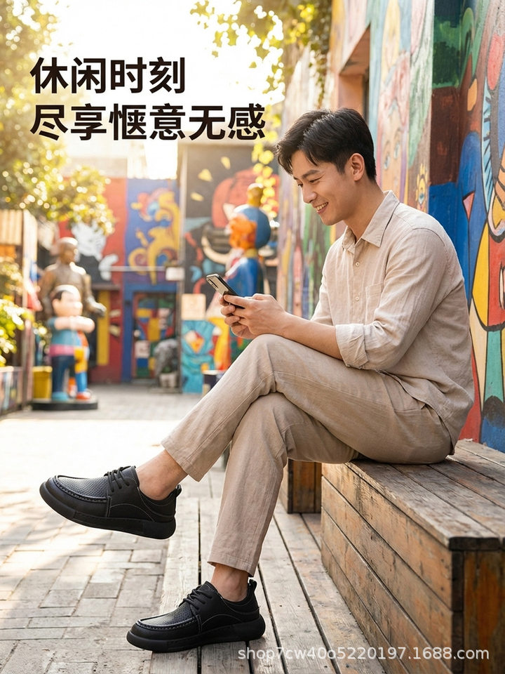 Giày lười nam buộc dây da thật đế mềm mặt mềm thoáng khí kiểu mới mùa hè — Màu nâu sành điệu, Nâu khoét rỗng sành điệu, Thời trang đen khoét rỗng, Đen thời trang chi tiết 16