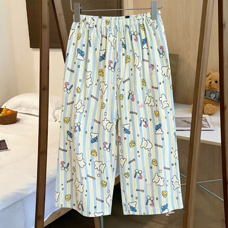 Cloud Cotton Women's Home Pants, Loose Casual Summer Thin Cartoon Cropped Pants, Suitable for Street Selling, Can Be Worn Outside, Girls' Sleepwear