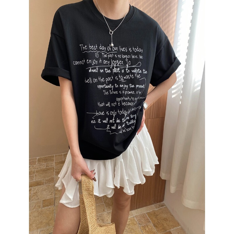 Si Nan Blogger Relaxed American Style Lazy Graffiti Letter Print Round Neck Loose Short Sleeve T-Shirt SN7231 Si Nan Blogger Relaxed American Style Lazy Graffiti Letter Print Round Neck Loose Short Sleeve T-Shirt SN7231